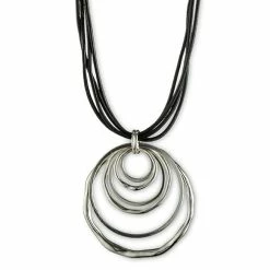 Promo ❤️ Anne-Klein Jewelry & ⌚ Watches Anne Klein Silver-Tone Leather Pendant Necklace 😍