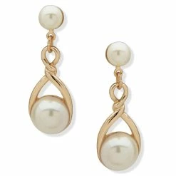 Brand new 💯 Anne-Klein Jewelry & ⌚ Watches Anne Klein Gold-Tone/White Pearl Post Linear Drop Earrings 🌟