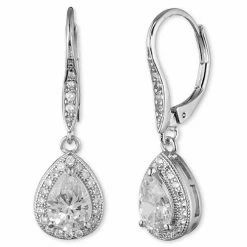 Cheapest 🔔 Anne-Klein Jewelry & ⌚ Watches Anne Klein Silver Pear Cubic Zirconia Earrings 😍