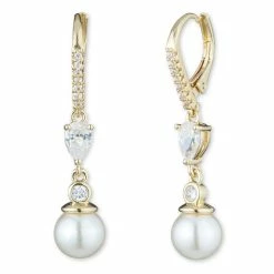 Best Pirce ✔️ Anne-Klein Jewelry & ⌚ Watches Anne Klein Gold-Tone Crystal & White Pearl Drop Earrings 🎉