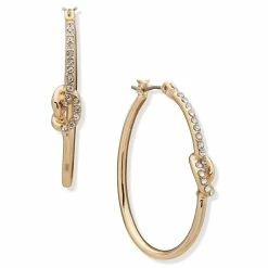 Buy ❤️ Anne-Klein Jewelry & ⌚ Watches Anne Klein Gold-Tone 1.35in Crystal Click It Hoop Earrings 🔔
