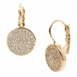 Best Pirce 😍 Anne-Klein Jewelry & ⌚ Watches Anne Klein Gold Tone Pave Crystal Disc Drop Earrings 🔥