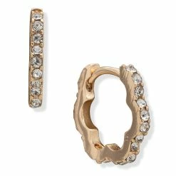 Outlet ✨ Anne-Klein Jewelry & ⌚ Watches Anne Klein Gold-Tone Crystal Scallop Stone Huggie Hoop Earrings ❤️