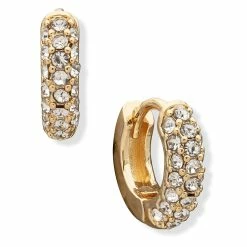 Discount ⭐ Anne-Klein Jewelry & ⌚ Watches Anne Klein 0.5in. Gold-Tone Crystal Pave Huggie Hoop Earrings 😀
