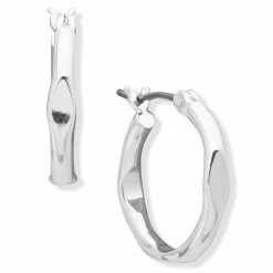 Discount ⭐ Anne-Klein Jewelry & ⌚ Watches Anne Klein Silver-Tone 30mm Pinched Metal Hoop Earrings 😍