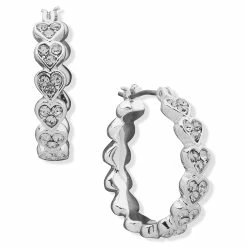 Best Sale 🎉 Anne-Klein Jewelry & ⌚ Watches Anne Klein 22mm Silver-Tone Crystal Heart Hoop Earrings 😀