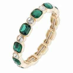 Budget 💯 Anne-Klein Jewelry & ⌚ Watches Anne Klein 2.8in. Gold-Tone Emerald And Crystal Stretch Bracelet 🧨
