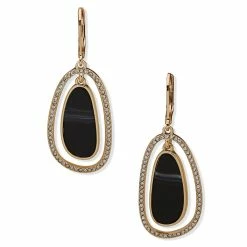 New 🧨 Anne-Klein Jewelry & ⌚ Watches Anne Klein 2.25in. Gold-Tone And Jet Orbital Drop Earrings 🌟