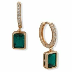 Best Sale 🧨 Anne-Klein Jewelry & ⌚ Watches Anne Klein 15mm Gold-Tone And Green Hoop Drop Earrings ⭐