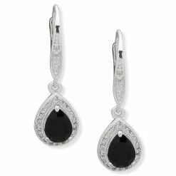 Flash Sale ✔️ Anne-Klein Jewelry & ⌚ Watches Anne Klein 1.16in. Silver-Tone And Jet Crystal Pear Drop Earrings 🌟