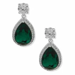 Cheapest 🌟 Anne-Klein Jewelry & ⌚ Watches Anne Klein Emerald And Crystal Round Halo Pear Drop Stud Earrings 🌟