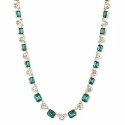 Hot Sale ❤️ Anne-Klein Jewelry & ⌚ Watches Anne Klein Gold-Tone Emerald And Crystal Collar Necklace 🥰