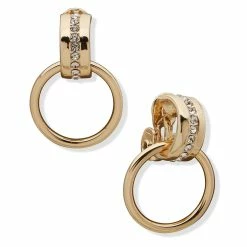 Hot Sale 🔔 Anne-Klein Jewelry & ⌚ Watches Anne Klein Gold-Tone Crystal Doorknocker Clip Earrings 😍