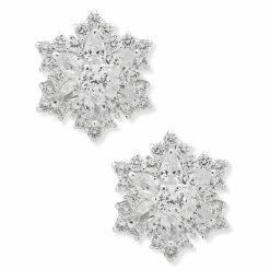 Discount ✔️ Anne-Klein Jewelry & ⌚ Watches Anne Klein Silver-Tone Crystal Snowflake Button Earrings 🌟