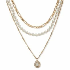 Hot Sale ⭐ Anne-Klein Jewelry & ⌚ Watches Anne Klein Gold-Tone 👩 Mother Of Pearl Pear Pendant Necklace 🌟