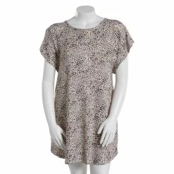Best Pirce ๐งจ Anne-Klein Pajamas ๐ฉ Womens Anne Klein Flutter Sleeve Leopard Nightshirt - Brown ๐