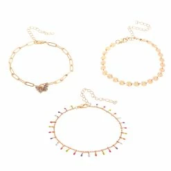 Deals 🔔 Ashley-by-Ashley-Cooper Jewelry & ⌚ Watches Ashley 3-Piece Butterfly Multi-Colored & Gold Disc Ankle Set 👍