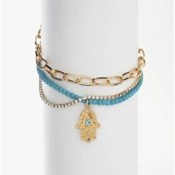 Cheap 🔥 Ashley-by-Ashley-Cooper Jewelry & ⌚ Watches Ashley 3pc. Gold/Turquoise Hamsa Pendant Ankle Bracelet Set ✔️