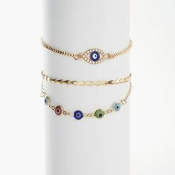 Brand new 😀 Ashley-by-Ashley-Cooper Jewelry & ⌚ Watches Ashley 3pc. Gold/Multi Evil Eye Ankle Bracelet Set 🔔