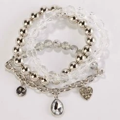 Top 10 👍 Ashley-by-Ashley-Cooper Jewelry & ⌚ Watches Ashley 3pc. Silver And Crystal Stretch Bead Bracelets With Charms 🎉