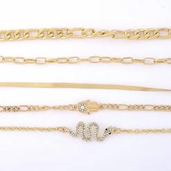Deals 😉 Ashley-by-Ashley-Cooper Jewelry & ⌚ Watches Ashley Gold Plated Pave Snake & Hamsa Charm Metal Chain Bracelets 🔥