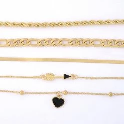 Cheapest 🥰 Ashley-by-Ashley-Cooper Jewelry & ⌚ Watches Ashley Arrow And Heart Charms Gold Plated Metal Chain Bracelets 🎁