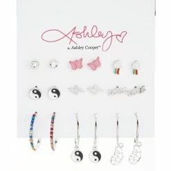 Flash Sale ❤️ Ashley-by-Ashley-Cooper Jewelry & ⌚ Watches Ashley 9pc. Rainbows Bows & Yin-Yang Post & Hoop Earrings 🥰