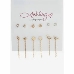 Best Sale 😍 Ashley-by-Ashley-Cooper Jewelry & ⌚ Watches Ashley 6pr. Gold Crystal Chain Star Rhinestone Post Stud Earrings 🛒