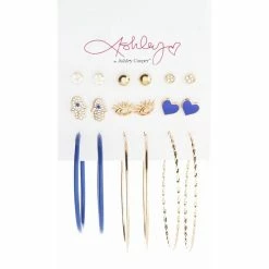 Discount ❤️ Ashley-by-Ashley-Cooper Jewelry & ⌚ Watches Ashley 9pr. Gold/Crystal/Cobalt Post And Hoop Earrings Set 👏