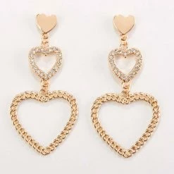 Budget ✔️ Ashley-by-Ashley-Cooper Jewelry & ⌚ Watches Ashley Gold Triple Linear Heart Post Earrings With Crystal Stones 🔥