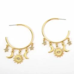 Cheapest 🎉 Ashley-by-Ashley-Cooper Jewelry & ⌚ Watches Ashley Gold Celestial Charm Drop Post C Hoop Earrings 🎉