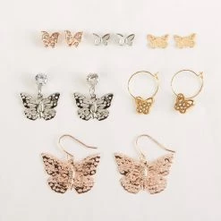 Outlet 👍 Ashley-by-Ashley-Cooper Jewelry & ⌚ Watches Ashley 6pr. Tri-Tone Plated Butterfly Earrings 🛒