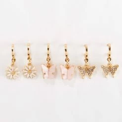 Cheap ✔️ Ashley-by-Ashley-Cooper Jewelry & ⌚ Watches Ashley Gold Plated 3pr. Hoops With Flower & Butterfly Charms 👍