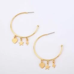 Budget ⌛ Ashley-by-Ashley-Cooper Jewelry & ⌚ Watches Ashley Gold Heart Star And Lightning Bolt Charm Hoop Earrings 💯