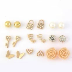 Best Pirce 🔥 Ashley-by-Ashley-Cooper Jewelry & ⌚ Watches Ashley Lock Key Hearts Butterfly And Flower Post Earrings 🛒