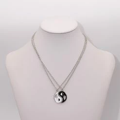 New ✔️ Ashley-by-Ashley-Cooper Jewelry & ⌚ Watches Ashley Black And White Yin-Yang Rhodium Pendant Necklace Set ⌛