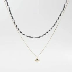 Best Pirce 🔔 Ashley-by-Ashley-Cooper Jewelry & ⌚ Watches Ashley Fimo Chain & Evil Eye Pendant Layered Necklace W/ Stones 💯