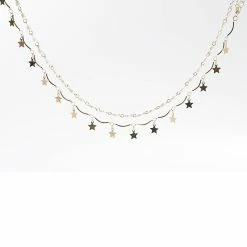 Hot Sale 🧨 Ashley-by-Ashley-Cooper Jewelry & ⌚ Watches Ashley 2-Row Rosary Pearl Curved Bar And Star Drop Choker 😀