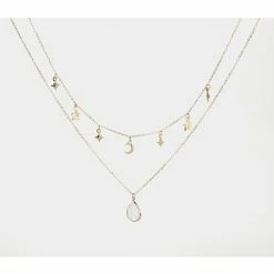 Deals 🎉 Ashley-by-Ashley-Cooper Jewelry & ⌚ Watches Ashley Star/Moon Gold/Crystal Blush Teardrop Pendant Necklace 🌟