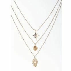 Best Sale ✔️ Ashley-by-Ashley-Cooper Jewelry & ⌚ Watches Ashley Layered Hamsa Evil Eye Starburst Charm Necklace 😀