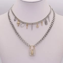 Deals 😉 Ashley-by-Ashley-Cooper Jewelry & ⌚ Watches Ashley Silver/Gold 2-Row Charm/Pendant Necklace ✔️