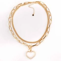 Best reviews of ⌛ Ashley-by-Ashley-Cooper Jewelry & ⌚ Watches Ashley Double Gold Chain Frontal Necklace With Pearl Heart 🎉
