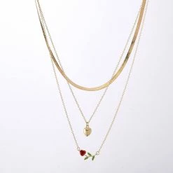 Best deal 😀 Ashley-by-Ashley-Cooper Jewelry & ⌚ Watches Ashley Layered Chain Heart And Red Rose Pendant Necklace 🤩