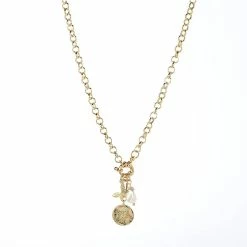 Flash Sale ❤️ Ashley-by-Ashley-Cooper Jewelry & ⌚ Watches Ashley 🔨 Hammered Disc Pearl & Butterfly Cluster Necklace ❤️