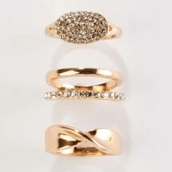 Budget 😀 Ashley-by-Ashley-Cooper Jewelry & ⌚ Watches Ashley 3pc. Gold And Crystal Stackable Ring Set With Stones 🔥