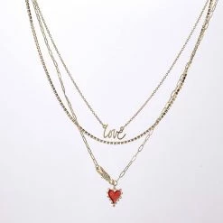 Discount 👍 Ashley-by-Ashley-Cooper Jewelry & ⌚ Watches Ashley 3 Row Gold Plated Love & Red Heart Pendant Chain Necklace ✨