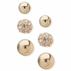 New 🔥 Anne-Klein Jewelry & ⌚ Watches Anne Klein Freesia Gold-Tone 0.25in. Trio Button Earrings 😉