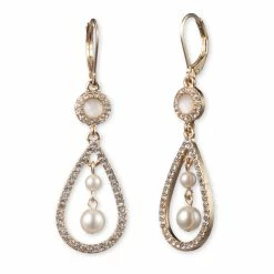 Best Pirce 🌟 Anne-Klein Jewelry & ⌚ Watches Anne Klein Gold-Tone White Crystal Post Orbital Earrings ⌛