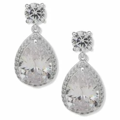 Best reviews of ⭐ Anne-Klein Jewelry & ⌚ Watches Anne Klein Silver-Tone Round Halo Pear Drop Stud Earrings 👏